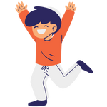 A happy boy in an orange shirt