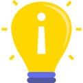A yellow lightbulb with a white "i" in it